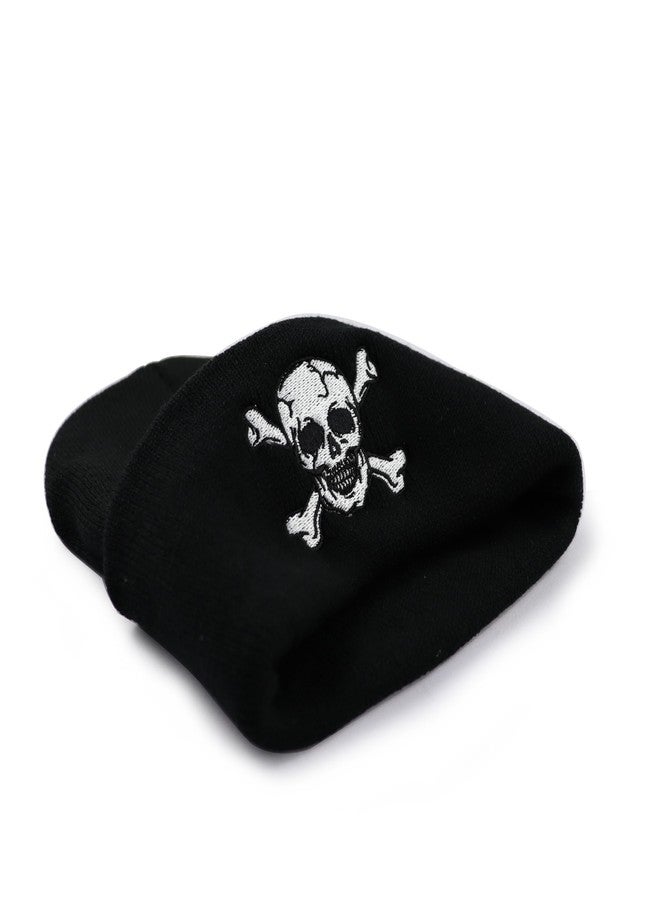 Vxchkerm Skeleton Beanie Hats for Men Women, Funny Halloween Knitted Cuffed Crossbones Cap, Warm Soft Stretchy Embroidered Skull Beanies Winter Hat Black - Image 4